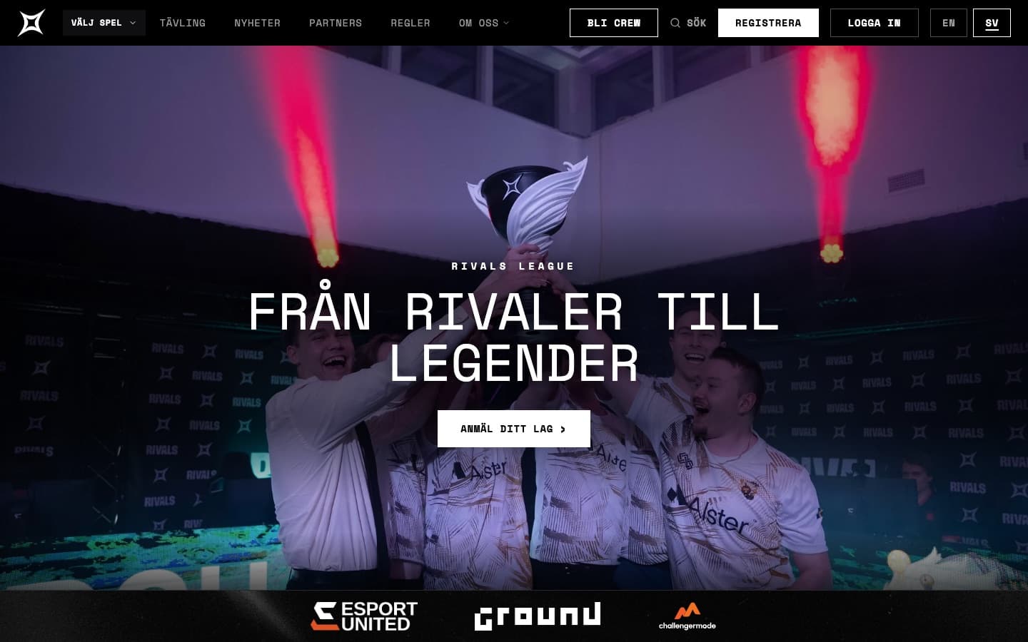 Startsidan på Rivals League