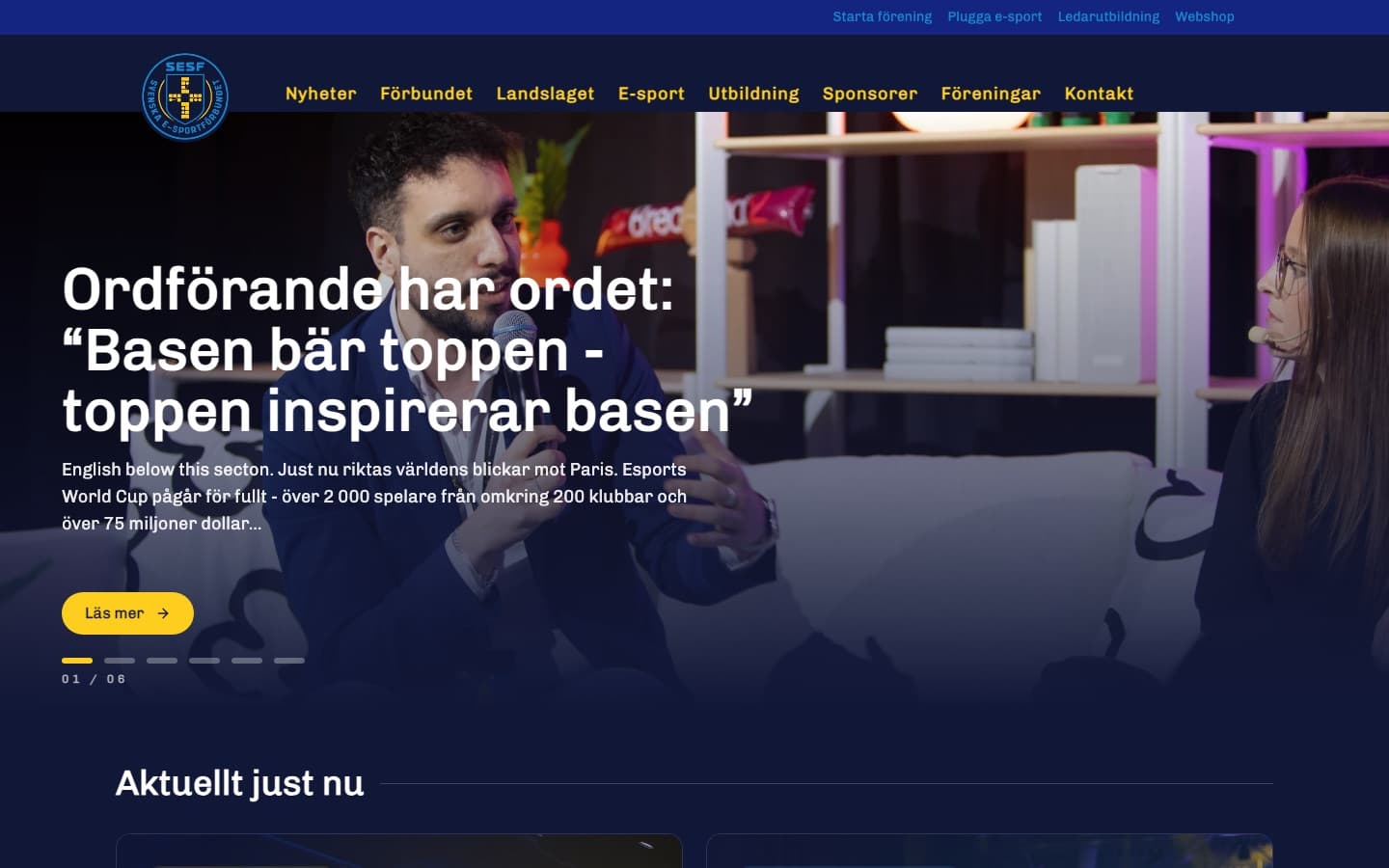 Startsidan på Svenska Esportförbundet