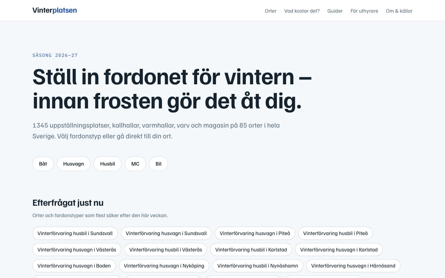 Startsidan på Vinterplatsen